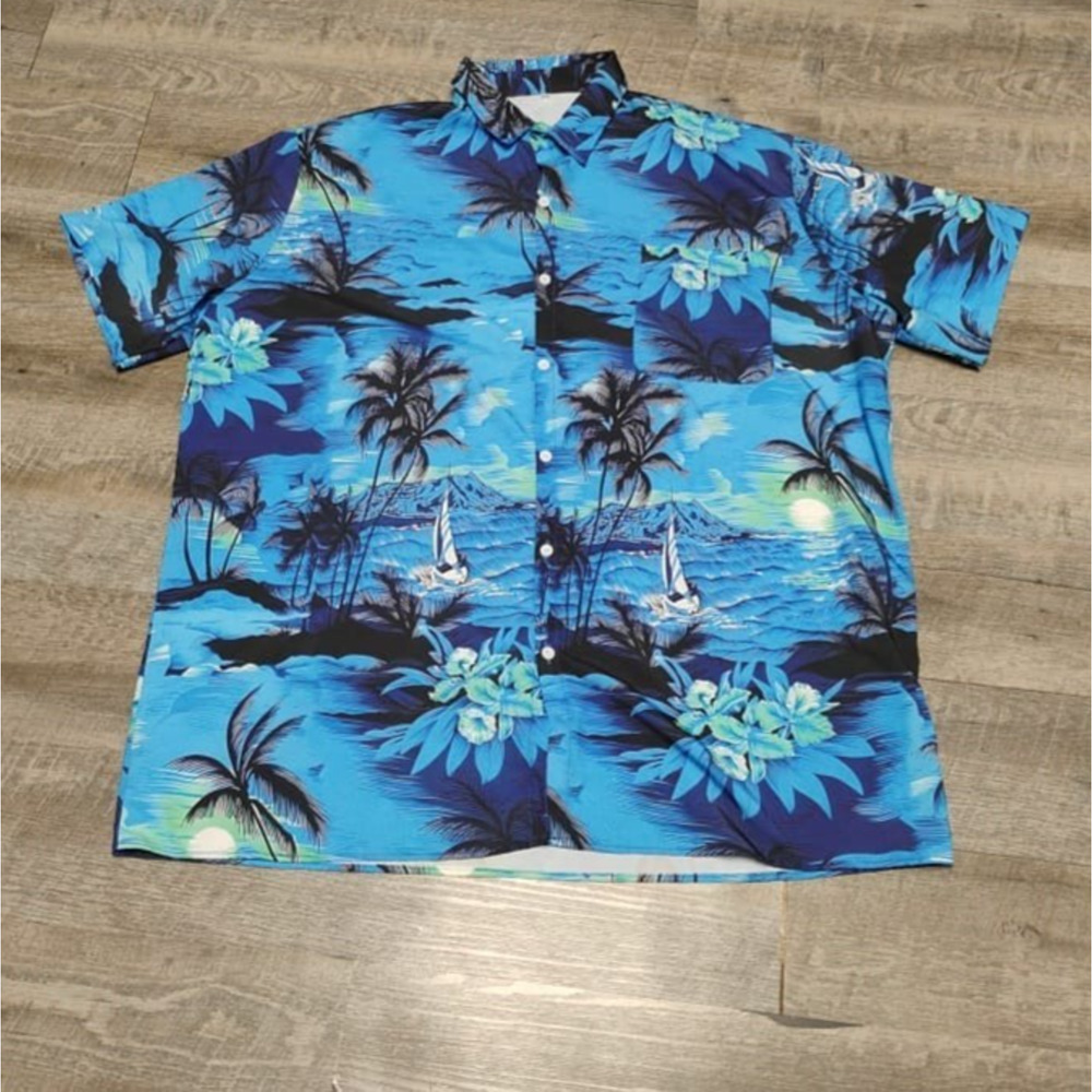 SheLucki Tropical Beach Hawaiian Shirt Button Front Short Sleeve Mens 2XL